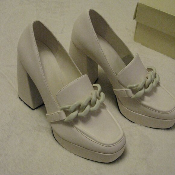 Nordstrom Open Edit 'Lainey' Platform Loafer Pump Shoes Sz 7.5 M Ivory Leather - Picture 2 of 10